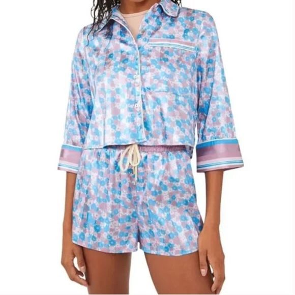 Sold FREE PEOPLE Pillow Talk Pajamas In Cool Lavender Combo Womens Size large - Picture 2 of 2